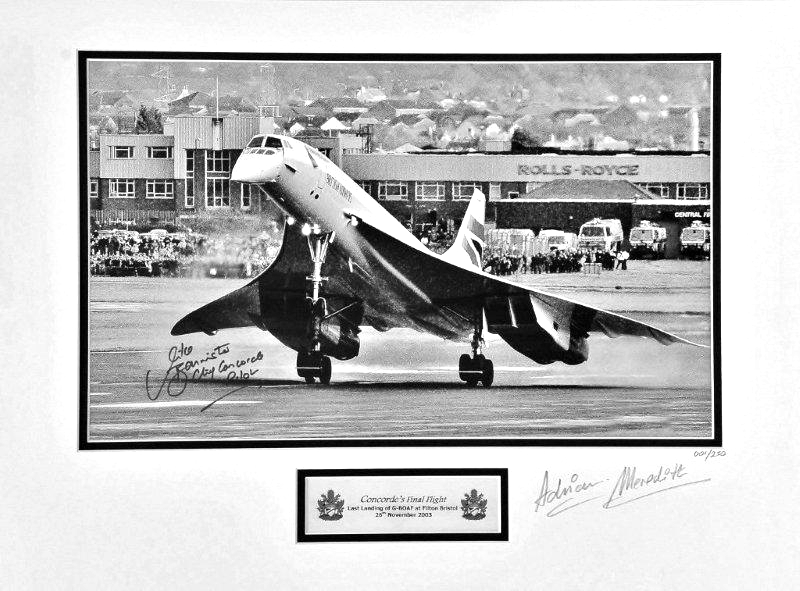 Concorde Final Flight signed limited edition mounted photo. Stunning 23 x 18 inch presentation of