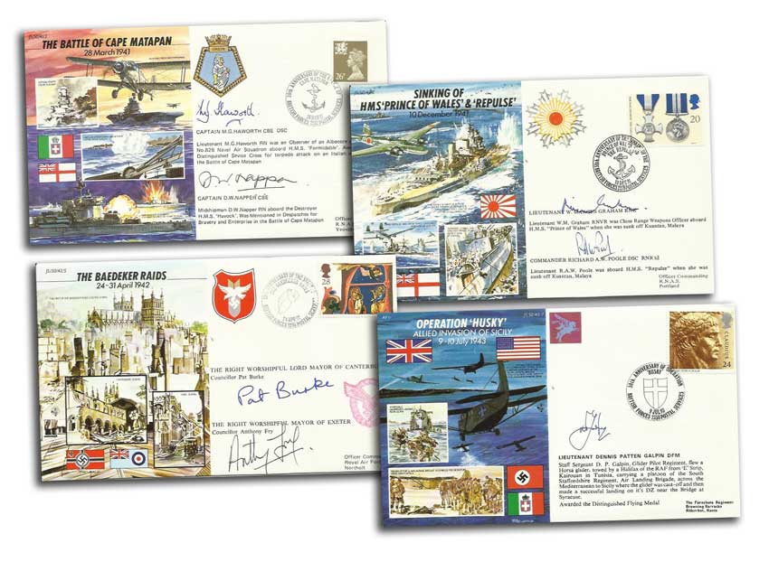 50th Ann WW2 RAF VIP signed covers in Red Royal Mail album, 17 covers from the JS50 series mostly