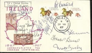 Man Utd signed 1967 Eire Europa FDC. Signed by Matt Busby, Shay Brennan, David Sadler, George