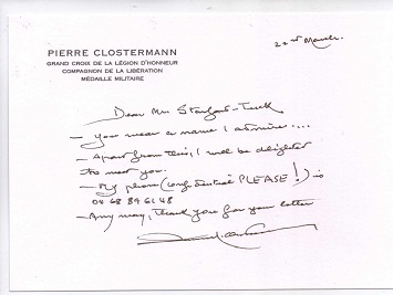 Commandant Pierre Clostermann DFC (Bar). Personal Card signed by top Free French ace, Author of `The