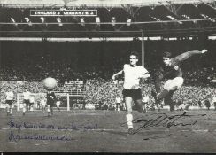 Kenneth Wolstenholme and Geoff Hurst signed 8x4 b/w photo. Good condition