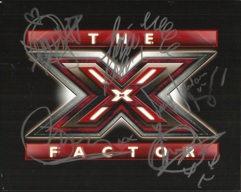 X-Factor Judges signed Xfactor logo 10x8 colour photo signed by Simon Cowell, Cheryl Cole, Dannii