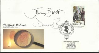 ? Jeremy Brett & David Burke signed 1993 Sherlock Holmes FDC with single 24p stamp & special