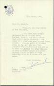 Jo Grimond TLS replying to request for meeting. Dated 11/3/59. British politician leader of the