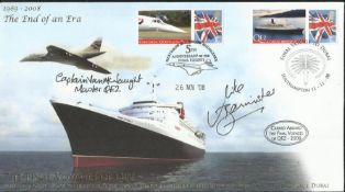 Mike Banister & Capt Warwick QE2 Captain signed Internetstamps 2008 QE2 End of and Era Concorde