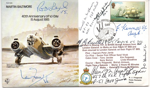 Multisigned Victoria Cross Winners 40th Anniversary V-J Day RAF FDC signed by: Charles Upham VC and