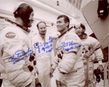 Apollo 16 Simulator multi signed photo. Apollo 16 Lunar Module Pilot Charlie Duke, Backup Lunar