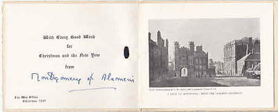 Field Marshall Montgomery of Alamein signed Christmas card. A 10cm x 12cm Christmas card from The