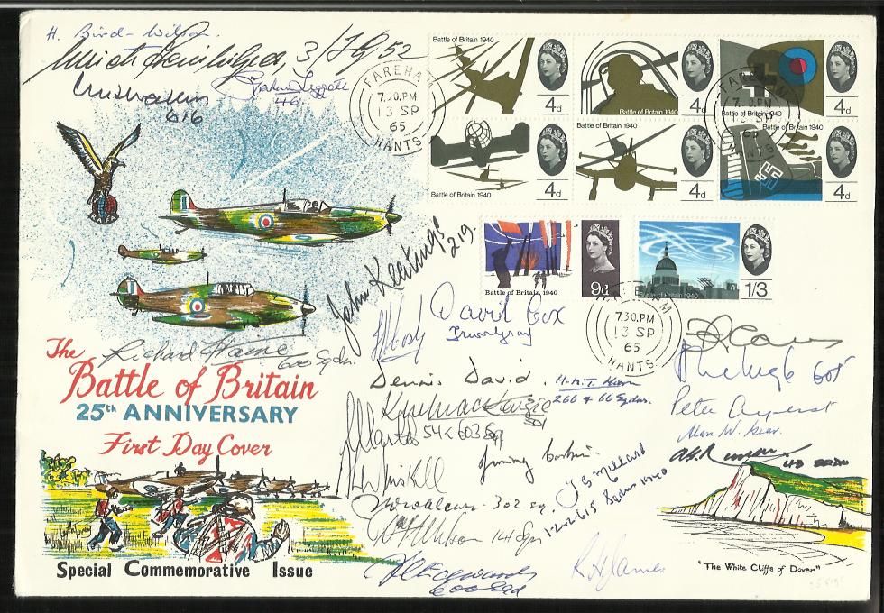 24 Battle of Britain pilots 25th Anniv Battle of Britain 1965 FDC Signed 24 Battle of Britain