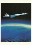 Rare Concorde flown postcard. Mike Banister Chief Concorde pilot signed colour Concorde on the edge