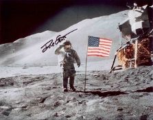 Dave Scott signed photo. Astronaut Dave Scott, Apollo 15 Commander, gives a military salute while