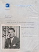 Werner Von Braun signed photo. Hand signed 4x6 glossy portrait from 1962 with enclosed NASA letter