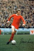 Denis Law Man United Signed 12 X 8 football photo. Good condition