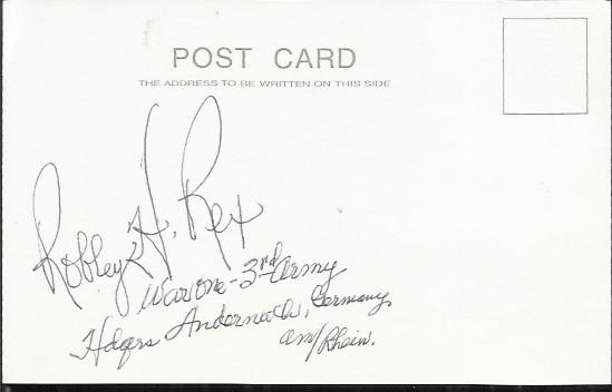 Robley H Rex Great War veteran signed white card. Good condition
