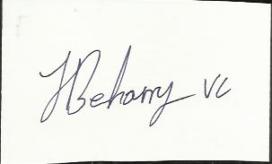 Johnson Beharry VC signed white card. Good condition