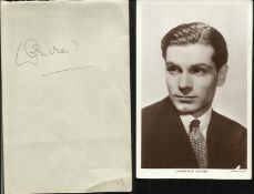 Lawrence Olivier autograph on album page along with old b/w photo. Good condition