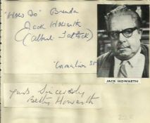 Jack Howarth and Betty Howarth signature piece fixed to Autograph album page with small inset b/w
