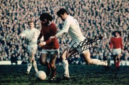 Norman Hunter With George Best Leeds United Signed 12 X 8 football photo. Good condition