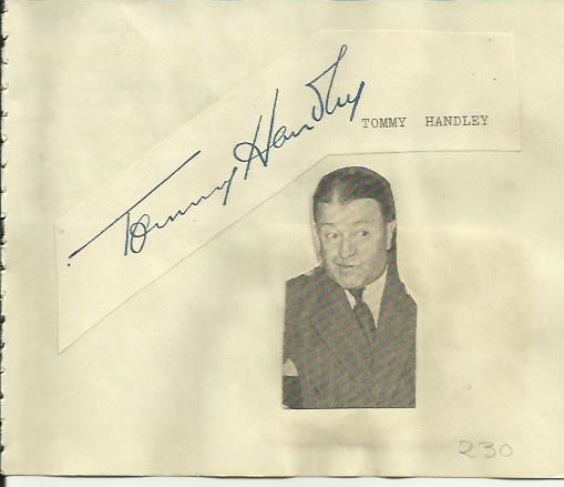 Tommy Handley signature piece fixed to Autograph album page with small inset b/w photo. Ben Lyon