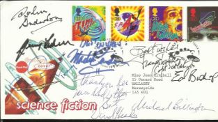 Gerry & Sylvia Anderson signed 1995 Science Fiction FDC, also signed Ed Bishop, Liz Morgan, Paul