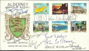 Dads Army multi-signed FDC 1983 Alderney cover signed by Frank Williams, John Le Mesurier, Bill