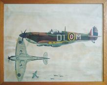 Battle of Britain Spitfire 1940s Oil Painting on canvas. Framed original of Spitfire X4321 during