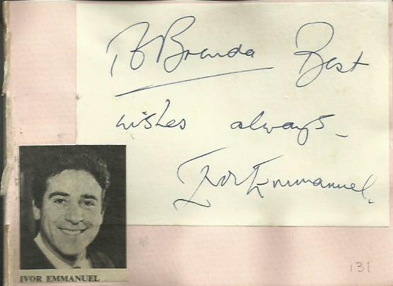 Ivor Emmanuel signature piece fixed to Autograph album page with small inset b/w photo. Elizabeth