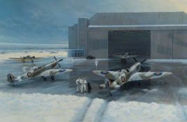 20 WW2 fighter pilots signed Testing Conditions Print by Mark Postlethwaite. Tribute to Castle