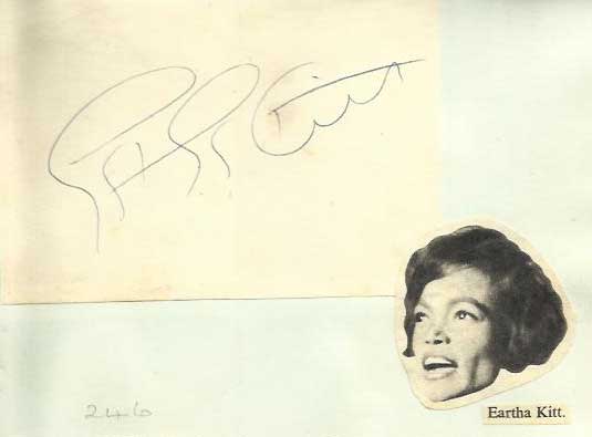 Eartha Kitt signature piece fixed to Autograph album page with small inset b/w photo. Alec Guinness