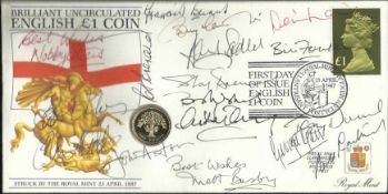 Man Utd Legends 1987 British Uncirculated English £1 coin cover, with £1 coin inset, £1 stamp and