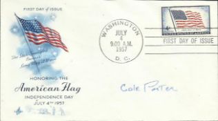 Cole Porter signed 1957 Honoring the American Flag FDC. Good condition