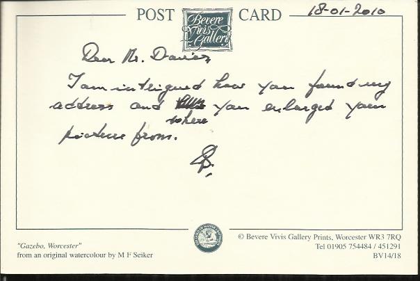 Fred Seiker signed note on postcard, he was WW2 Bridge over the River Kwai POW. Good condition