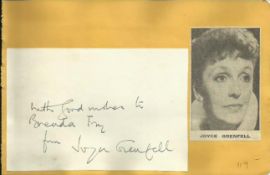 Joyce Grenfell signature piece fixed to Autograph album page with small inset b/w photo. Marjorie