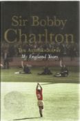 Bobby Charlton, Geoff Hurst & Gordon Banks signed to inside page of Bobbys Autobiography hardback