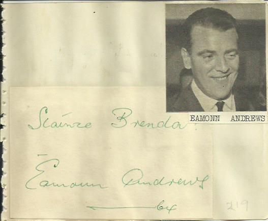 Eamonn Andrews signature piece fixed to autograph album page with small inset b/w photo. Keith