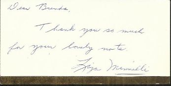 Liza Minnelli handwritten note on slip of card. Tough autograph Good condition