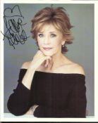 Jane Fonda signed 10 x 8 colour portrait photo, nice relaxed image. Good condition