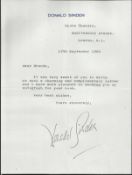 Donald Sinden signed typed letter.  Dated 12/9/66 on his own stationary thanking the sender for a