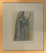Salvador Dali signed woodcut block print of The Arch Angel Gabriel from The Divine Comedies series.