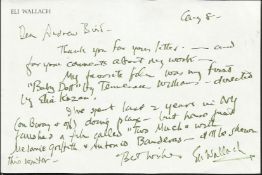 Eli  Wallach handwritten and signed letter to a fan. In it, Wallach states his favourite film and