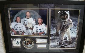 Apollo XI crew signed Presentation. Neil Armstrong signed The famous Belgian stamp block issued for