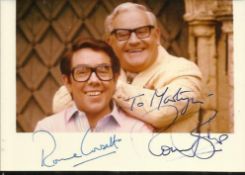 Ronnie Barker & Ronnie Corbett signed small Two Ronnies colour photo to Martyn. Good condition
