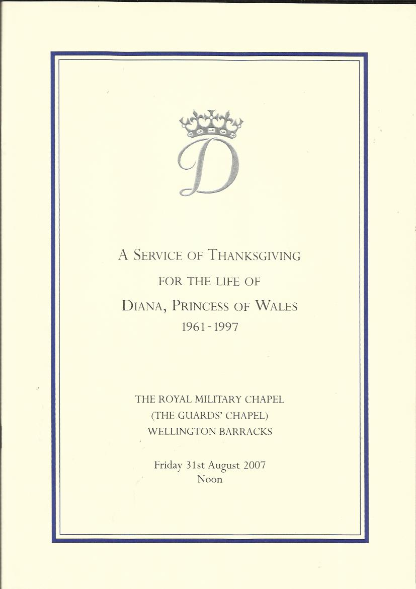 Diana UNSIGNED Service of Thanksgiving for the life of Diana, Princess of  Wales 1961-1997. Good