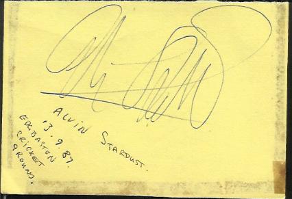 Alvin Stardust signature on small piece of paper. Good condition.