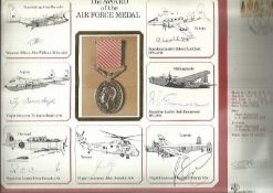 Air Force Medal Multi signed cover. Large 1987 cover dedicated to the AFM medal award with silk