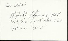 Medal of Honor signed Small index card autographed by Michael Fitzmaurice who won the Medal of