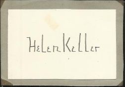 Helen Keller signed card about 3 x 2 inches, rare autograph. Good condition