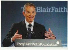 Tony Blair signed 12 x 8 colour photo giving a speech at his Faith Foundation. Good condition.