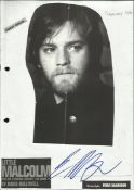 Ewan McGregor signed A4 page with photos from Little Malcolm.