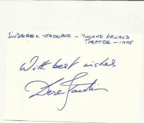 Sir Derek Jacobi signed large 6 x 4 white card lightly fixed to A4 white page.